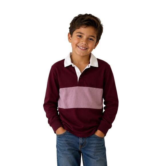 Cat & Jack Other - Cat & Jack Boys Rugby Polo Shirt Burgundy Colorblock Long Sleeve 100% Cotton